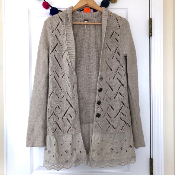 Free People Wool Blend Skirted Cardigan in Oatmeal - Picture 1 of 8